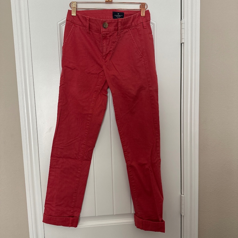 American Eagle Red Stretch Skinny Chino Pants Size 0 Long